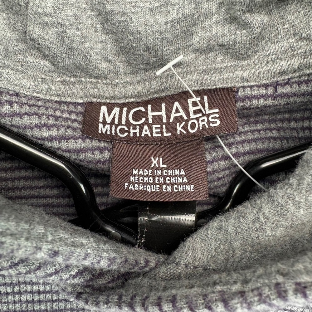 MICHAEL‎ KORS Mens Gray Striped Thermal Hoodie Pullover Long Sleeve Size XL - Picture 2 of 8